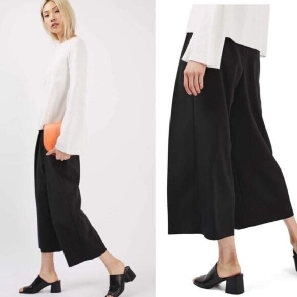 Topshop High Waist Wide Leg Black Cropped Pants EUC 6 - Picture 1 of 10